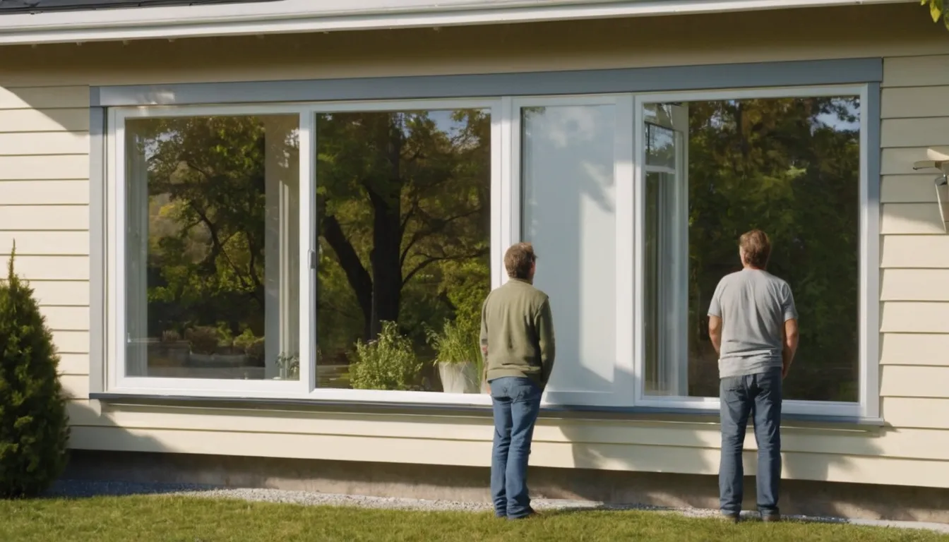 A homeowner and a provider looking at a replacement window on a frame house in Raymore